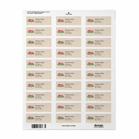 Kerstburlap beige rustiek retouradres etiket (Full Sheet)