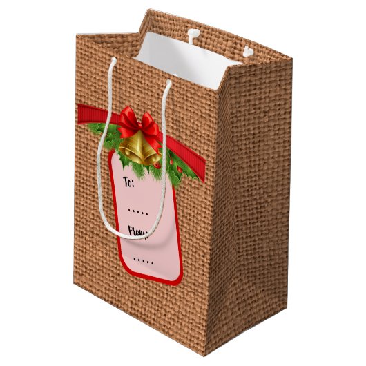 kerstburlap medium cadeauzakje (Achterkant Gekanteld)