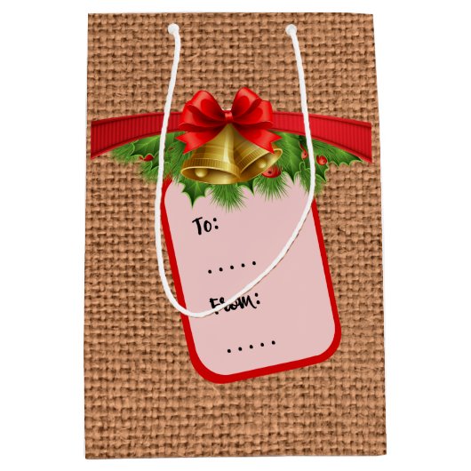 kerstburlap medium cadeauzakje (Voorkant)
