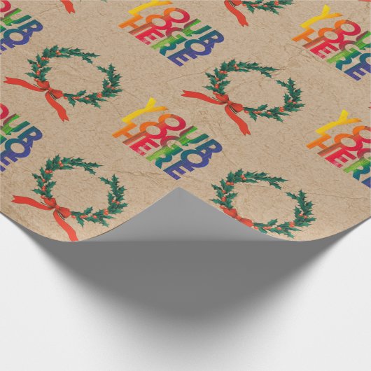 kerstbusiness Logo Vintage Wreath Kraft Cadeaupapier (Hoek)