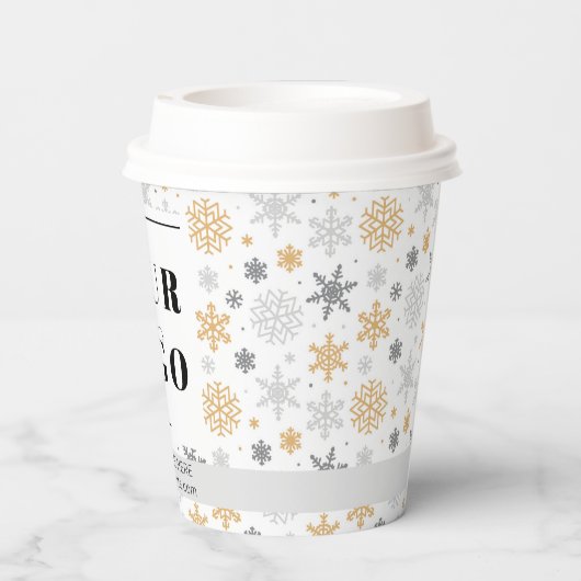 Kerstbusiness Logo Winter Snowflake Pattered Papieren Bekers (Achterkant)