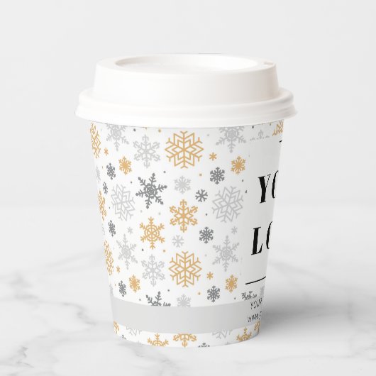 Kerstbusiness Logo Winter Snowflake Pattered Papieren Bekers (Voorkant)