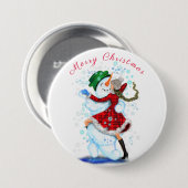 kerstButton Gift Snowman en Girl Dance Ronde Button 7,6 Cm (Voorkant /achterkant)