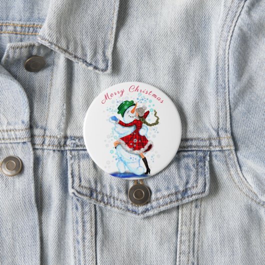 kerstButton Gift Snowman en Girl Dance Ronde Button 7,6 Cm (In situ)