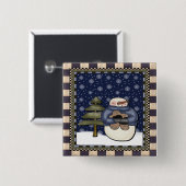 kerstButton - Snowman en Koekje Vierkante Button 5,1 Cm (Voorkant /achterkant)