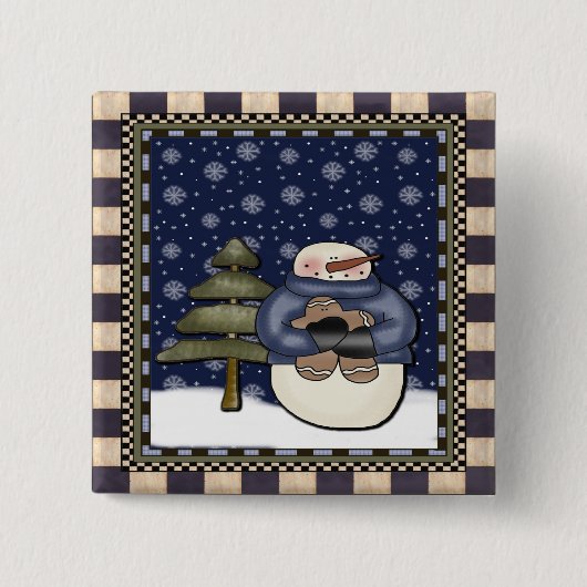 kerstButton - Snowman en Koekje Vierkante Button 5,1 Cm (Voorkant)