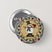 kerstButton - Snowman en Roodvogel Ronde Button 5,7 Cm (Voorkant /achterkant)