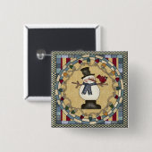 kerstButton - Snowman en Roodvogel Vierkante Button 5,1 Cm (Voorkant /achterkant)