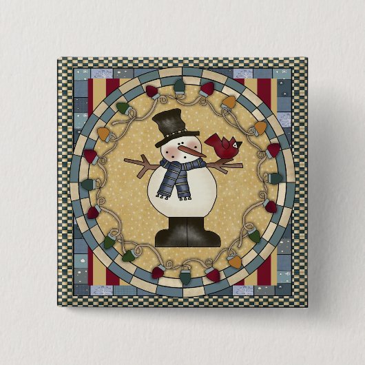 kerstButton - Snowman en Roodvogel Vierkante Button 5,1 Cm (Voorkant)