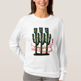 kerstcactus - boom Feliz Navidad-dames LS T T-shirt