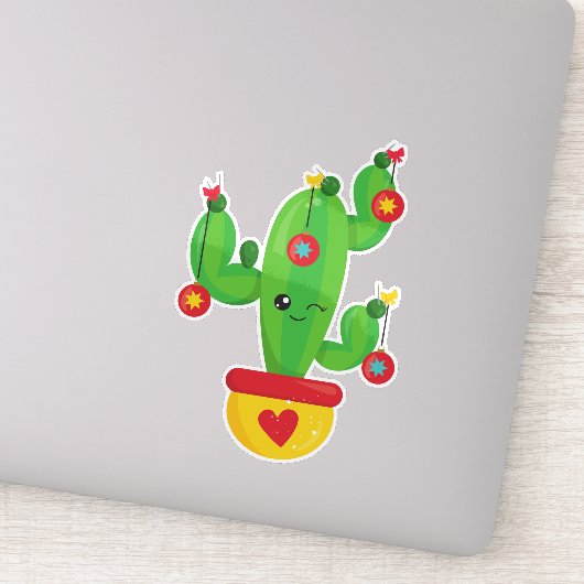 Kerstcactus, Cutcactus, kerstversieringen Sticker (Detail)