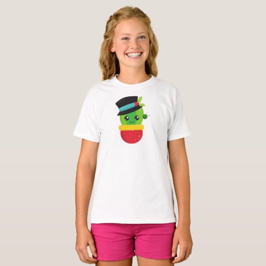 Kerstcactus, Cute Cactus, Pet, Mistletoe T-shirt (Voorkant volledig)