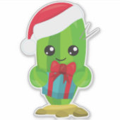 Kerstcactus, Cute Cactus, Santa Hat, Gifts Sticker (Voorkant)