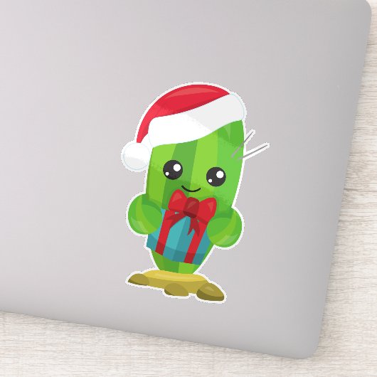Kerstcactus, Cute Cactus, Santa Hat, Gifts Sticker (Detail)