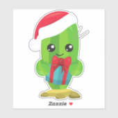 Kerstcactus, Cute Cactus, Santa Hat, Gifts Sticker (Vel)