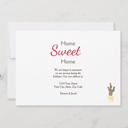 Kerstcactus Cute Red Moving New Address Aankondiging (Achterkant)