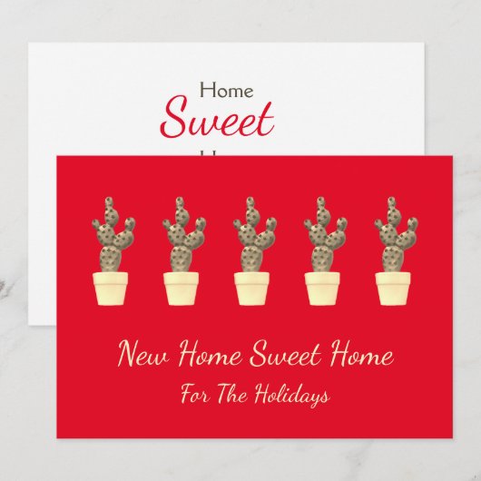Kerstcactus Cute Red Moving New Address Aankondiging (Voorkant / Achterkant)