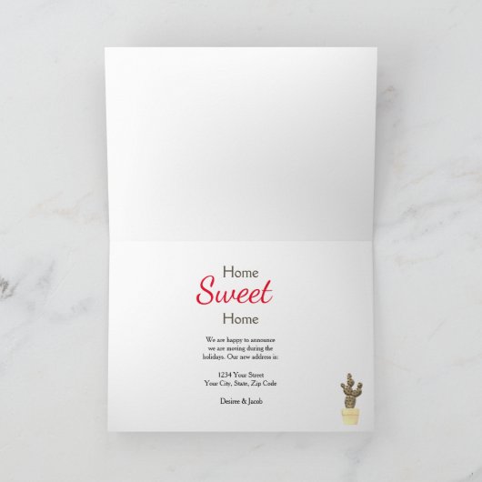 Kerstcactus Cute Red Moving New Address Aankondiging (Binnen)