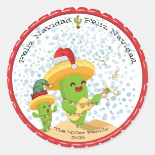 Kerstcactus Feliz Navidad Ronde Sticker