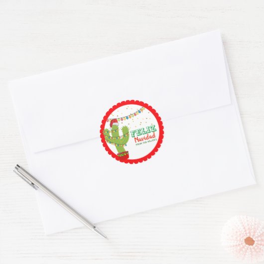 Kerstcactus Feliz Navidad Ronde Sticker (Envelop)