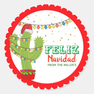 Kerstcactus Feliz Navidad Ronde Sticker