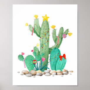 Kerstcactus Holiday Southwest Western Poster