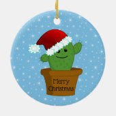 Kerstcactus in een Kerstmanmuts Keramisch Ornament (Achterkant)