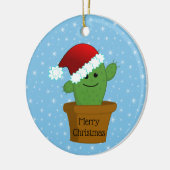 Kerstcactus in een kerstmuts keramisch ornament (Links)