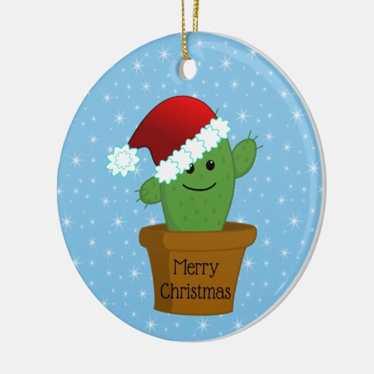 Kerstcactus in een kerstmuts keramisch ornament (Links)