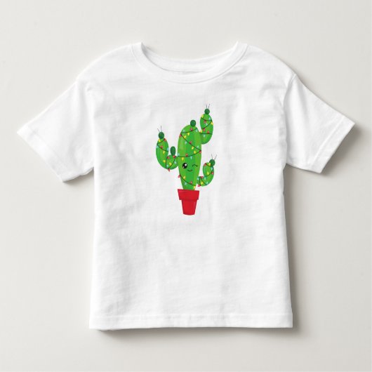 Kerstcactus, kerstlampjes, cute cactus kinder shirts (Voorkant)