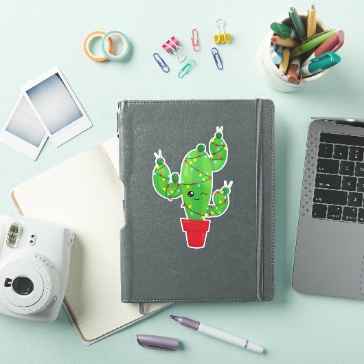 Kerstcactus, kerstlampjes, cute cactus sticker (iPad Cover)