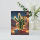 Kerstcactus met Cadeaus voor een huis Briefkaart (Staand voorkant)