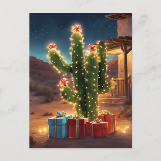 Kerstcactus met Cadeaus voor een huis Briefkaart (Voorkant)