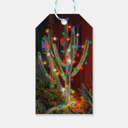 Kerstcactus met gloeilampen cadeaulabel (Voorkant)