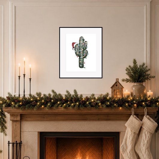 Kerstcactus met Lichtjes Poster