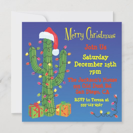 Kerstcactus met Santa Hat-uitnodigingen Kaart (Voorkant)