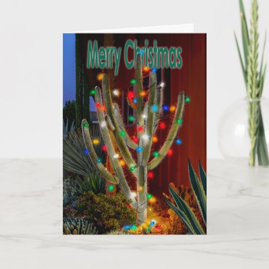 Kerstcactus met vrolijk kerstfeest feestdagen kaart (Voorkant)