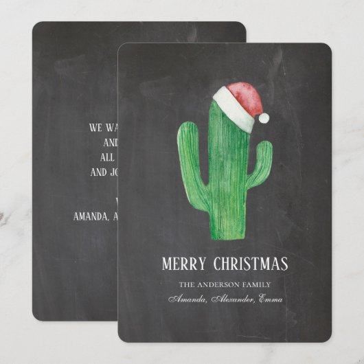 Kerstcactus. nieuwjaar. Krijtbordcactussen Feestdagenkaart (Voorkant / Achterkant)