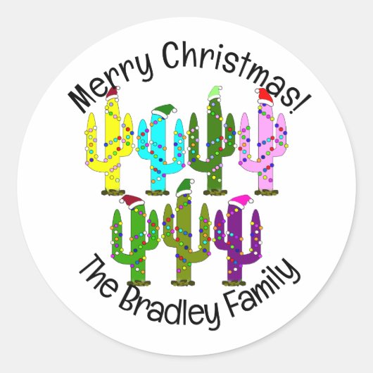 Kerstcactus Ronde Sticker (Voorkant)