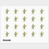 Kerstcactus Ronde Sticker (Vel)