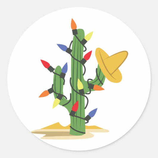 Kerstcactus Ronde Sticker (Voorkant)