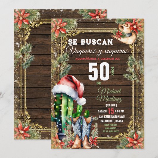 Kerstcactus Spaans 50 Años Vaquero Verjaardag Kaart (Voorkant / Achterkant)