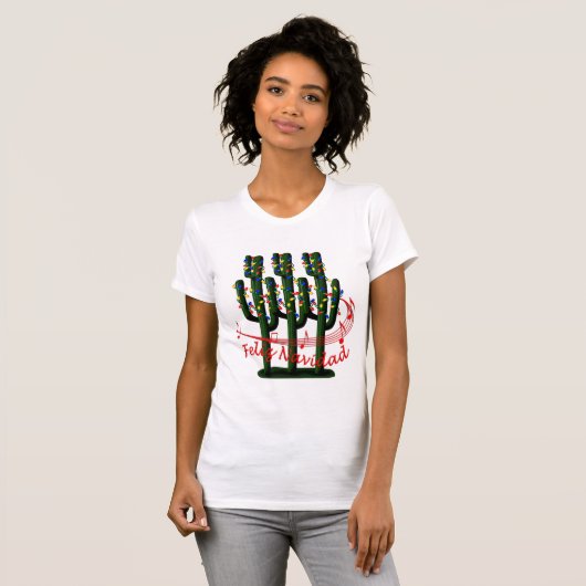 kerstcactus Tree Feliz Navidad Dames T-shirt (Voorkant volledig)