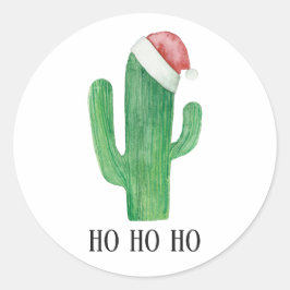 Kerstcactus. Wintervakantie rood pet. Ho ho ho ho Ronde Sticker