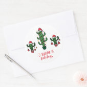 Kerstcactussen Ronde Sticker (Envelop)