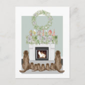 Kerstcad Labrador Family Fireplace Scene Feestdagenkaart (Voorkant)