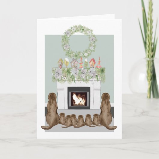 Kerstcad Labrador Family Fireplace Scene Kaart (Voorkant)