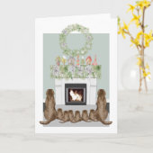 Kerstcad Labrador Family Fireplace Scene Kaart (Gele Bloem)