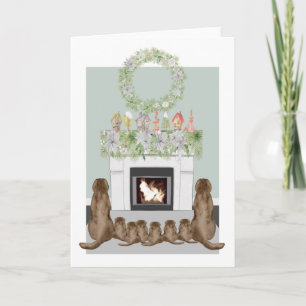 Kerstcad Labrador Family Fireplace Scene Kaart