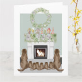 Kerstcad Labrador Family Fireplace Scene Kaart (Gele Bloem)